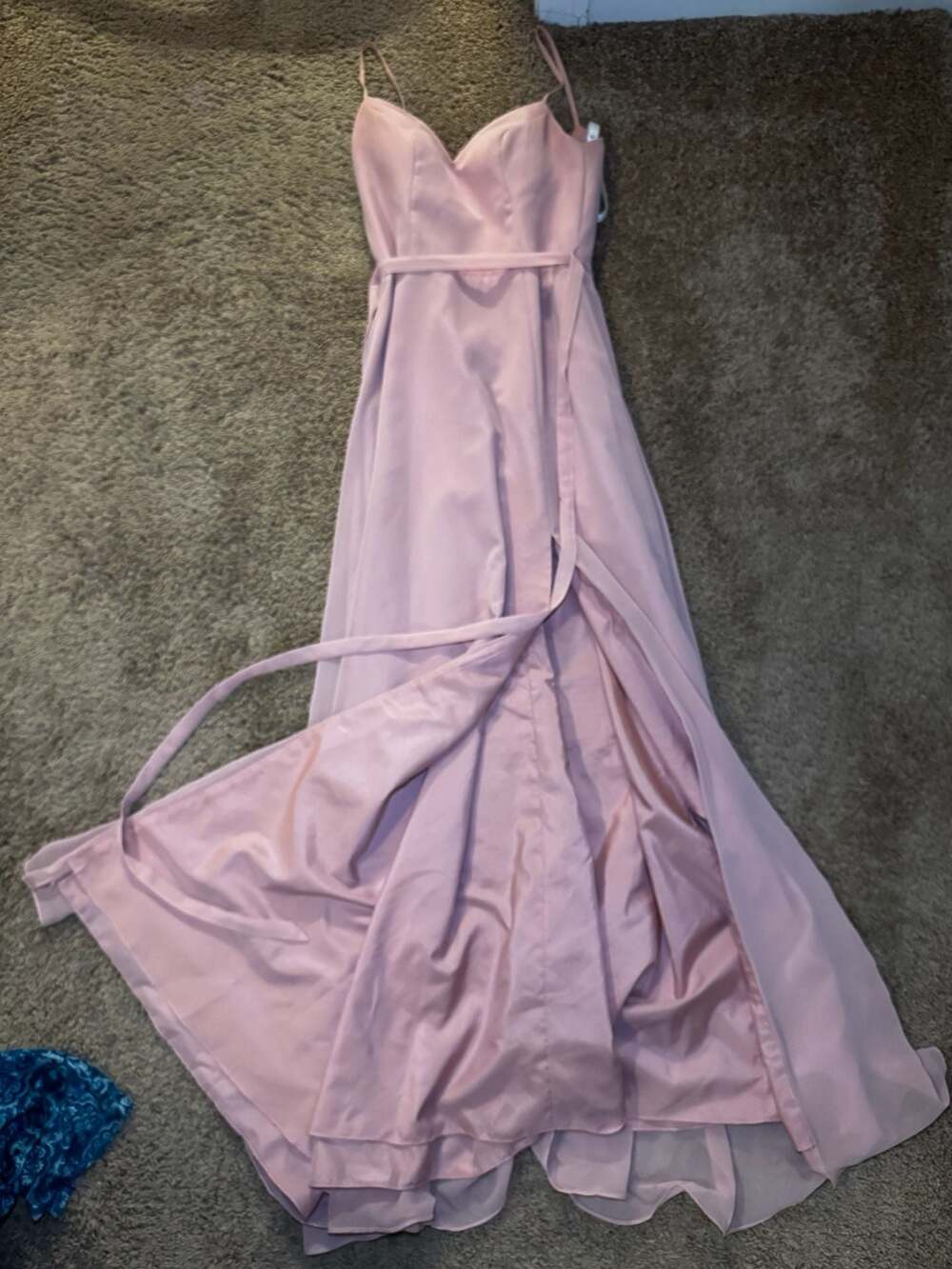 Azazie Mai Rose Petal Pleated V-Neck Satin Bridesmaid Dress with Slit